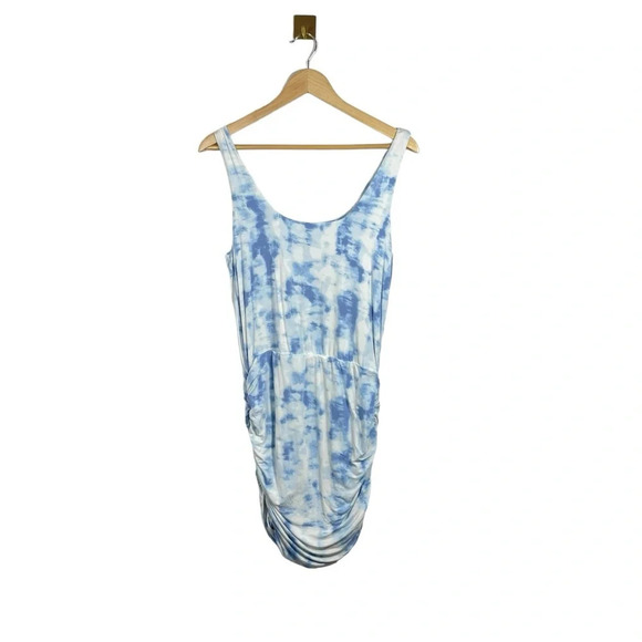 Tart Collections Tie Dye Ruched Tank Dress in Blue/White Size M - Picture 4 of 10